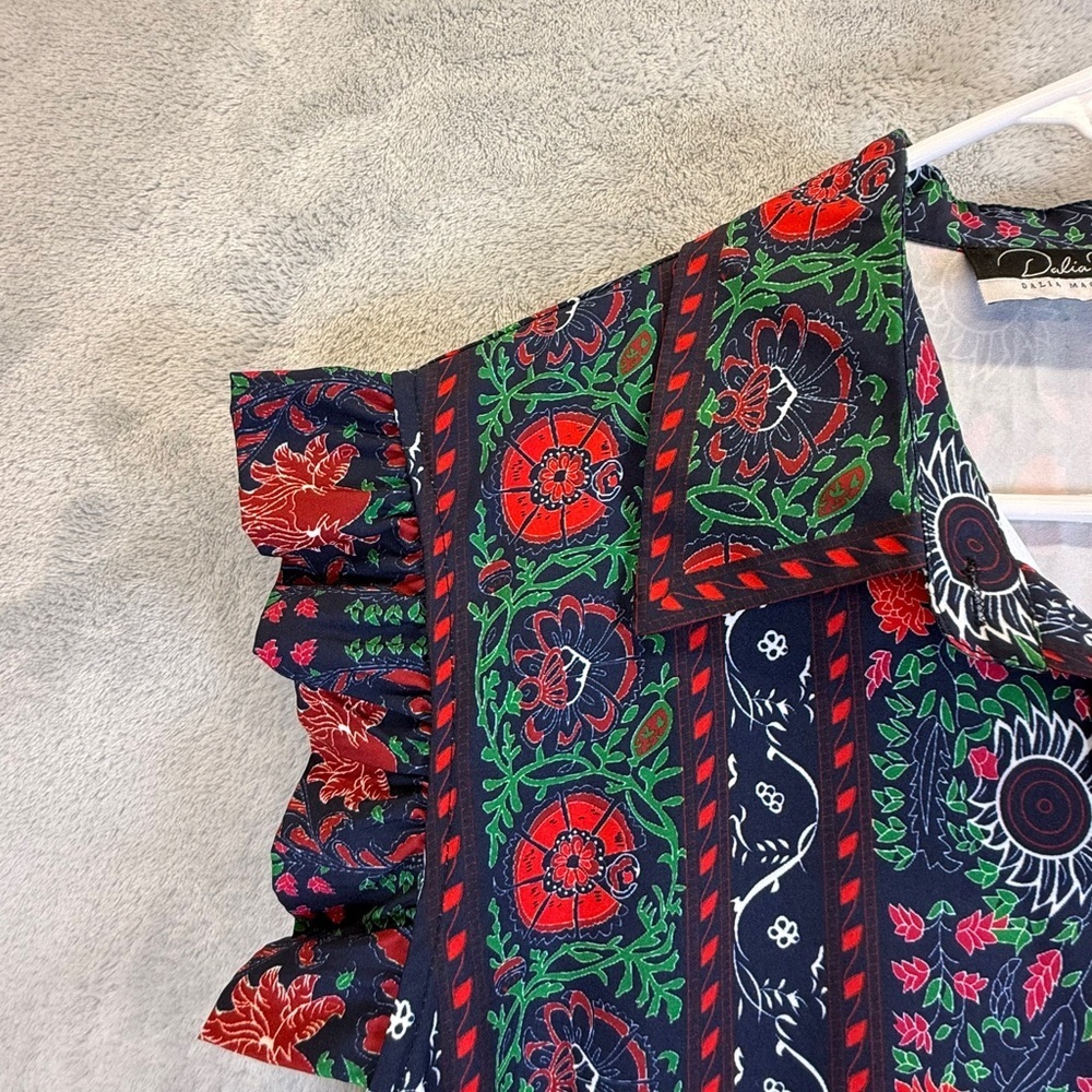 Dalia MacPhee Dress Size XL Multicolor Floral Midi Dress Ruffle Dainty Maxi - Picture 3 of 6